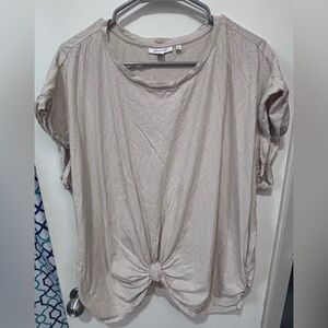 Chico's Beige Knot-Front Short Sleeve Tee